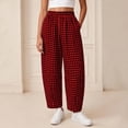 thumbnail image 2 of VEKDONE Plaid Barrel Pants for Women Summer Casual Loose Fit Wide Leg Pants Elastic Waist Gingham Straight Trousers Fashion Ankle Pants with Pockets Wine XL, 2 of 6