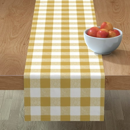 

Cotton Sateen Table Runner 108 - Buffalo Check Yellow Plaid Rustic White Classic Gingham Woodland Gender Neutral Gold Textured Print Custom Table Linens by Spoonflower