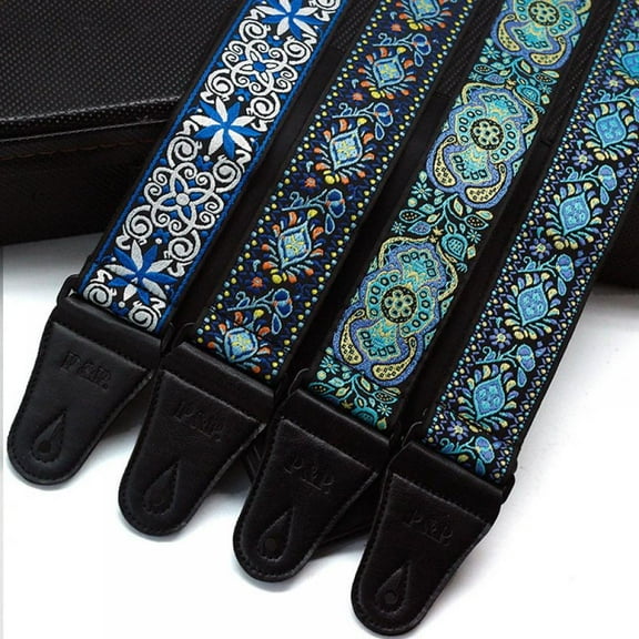 Guitar Strap Adjustable Vintage Flower Jacquard for Acoustic, Electric and Bass Guitars