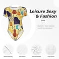 thumbnail image 4 of Bingfone Musical Instruments Pattern Women's Round Neck Bodysuit, Tight Snap Button Short Sleeve Bodysuit, Suitable for Party, Sports, Daily Wear-Large, 4 of 7