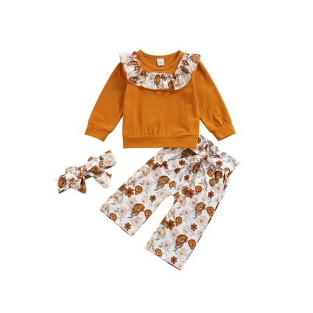 

IZhansean Infant Baby Girl Casual Outfits Long Sleeve Ruffle Sweatshirt Tops Floral Pants 3Pcs Tracksuit Brown 12-18 Months
