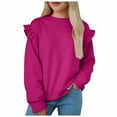 thumbnail image 3 of Sopiago Girls Sweatshirts Long Sleeve Shirts Cute Ruffle Shoulder Crewneck Sweater Pullover Tops Hot Pink,6-7 Years, 3 of 6
