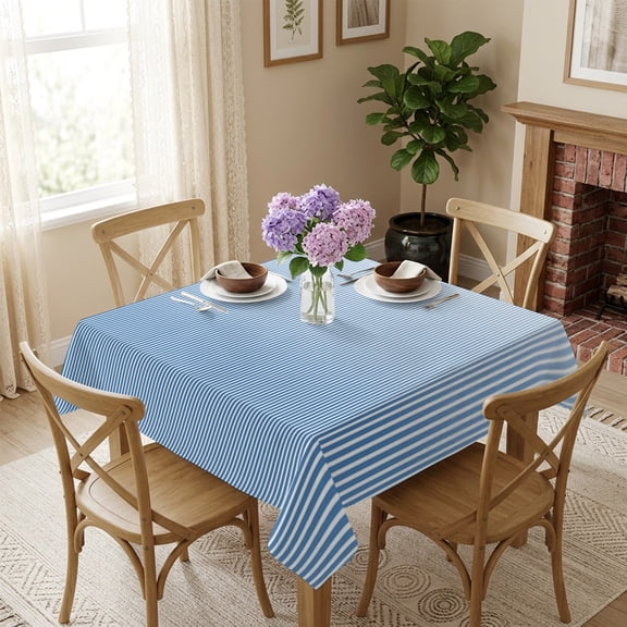 Blue Stripes Square Tablecloth 54x54 Inch Modern Minimalist Vertical Lines Waterproof Polyester Table Cover, Washable Stain Resistant Tablecloth for Dining Table Kitchen Wedding