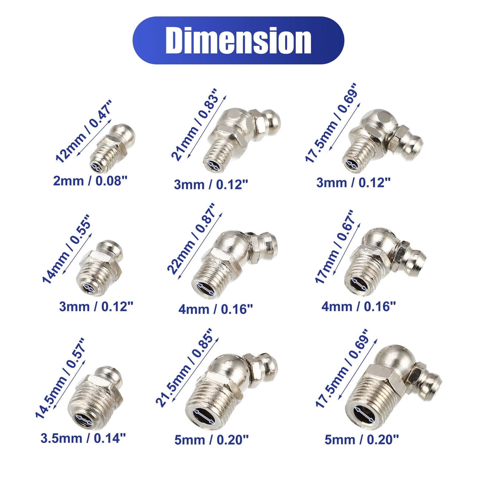 80pc Metric Hydraulic Grease Zerk Zirk Fitting Assortment Kit Straigt 90 Degree