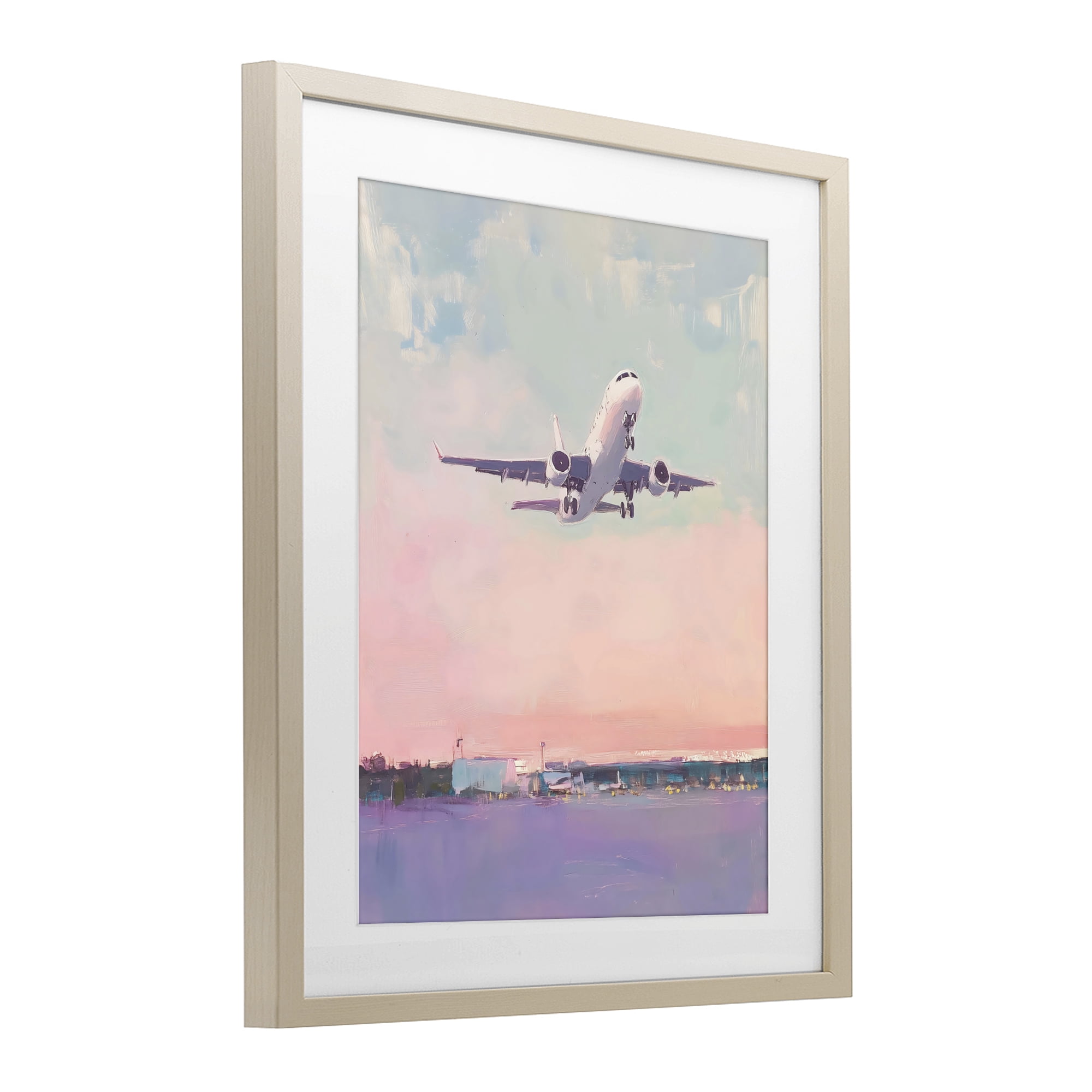 Stupell Industries Airplane Takeoff into Pastel Skies Birch Framed Print Under Glass, design by The Prints Vibe