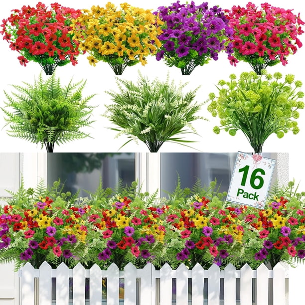 Flores artificiales Turnmeon, 16 paquetes, 7 estilos, para el verano