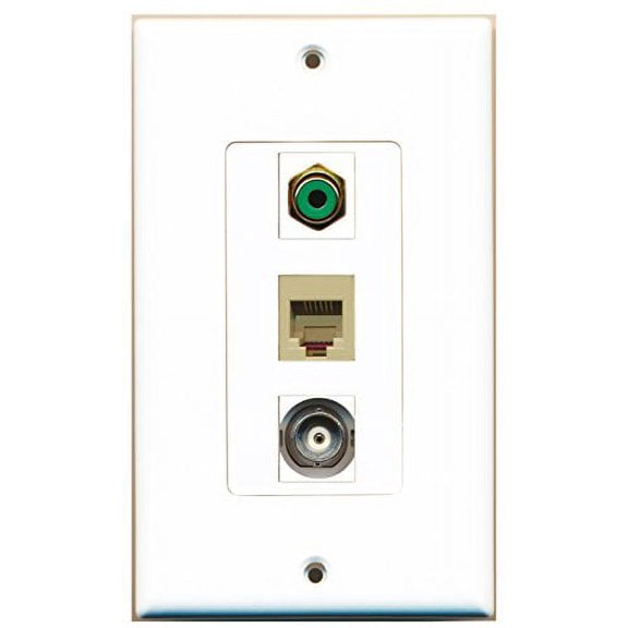 RiteAV - 1 Port RCA Green and 1 Port Phone RJ11 RJ12 Beige and 1 Port BNC Decorative Wall Plate Decorative