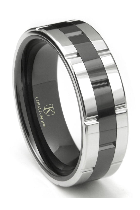 Cobalt Xf Chrome 8MM Two Tone High Polish Wedding Band Ring Sz 12.5