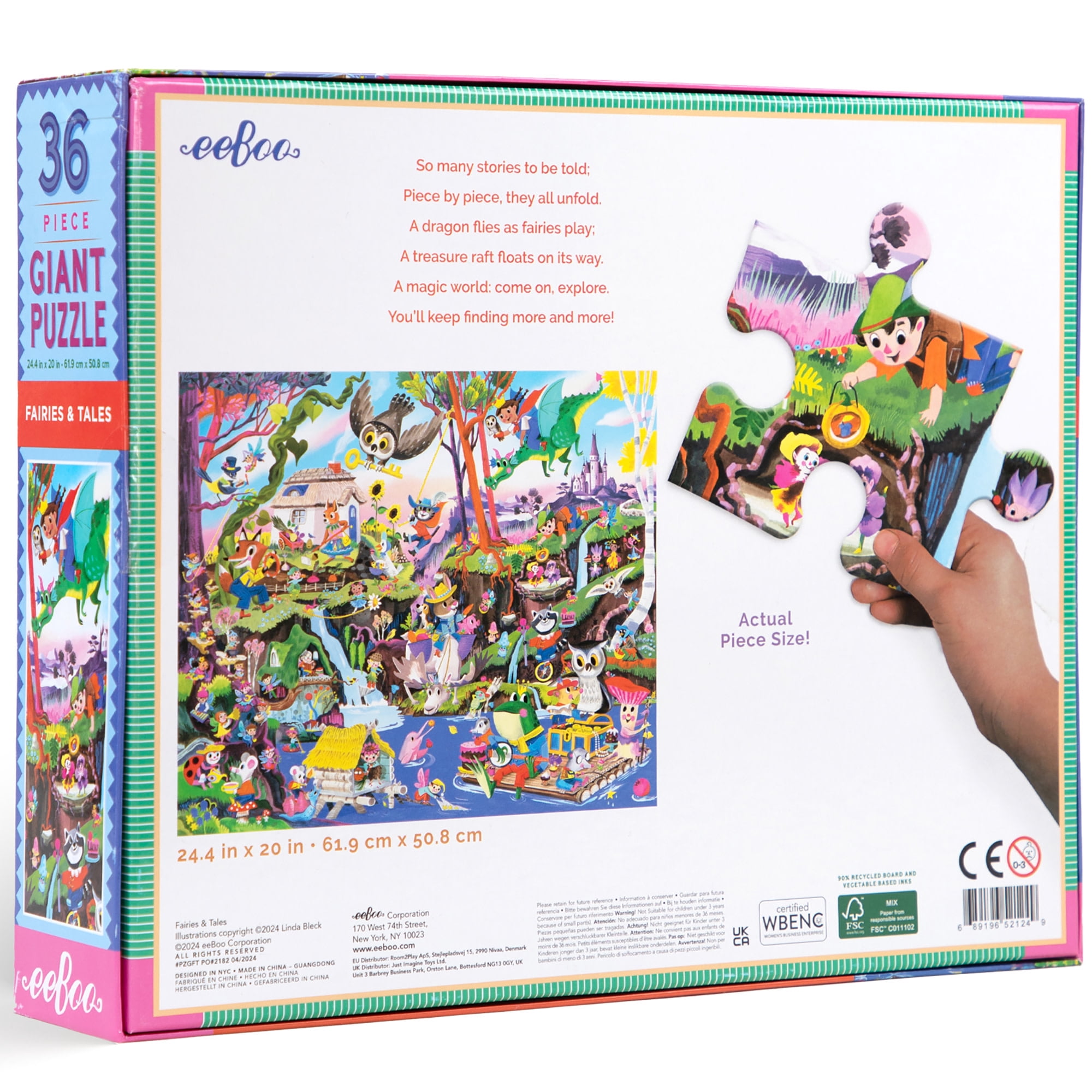 eeBoo: Fairies & Tales - 36 Piece Giant Puzzle - 24.4" x 20" Jigsaw, Oversized Colorful High-Quality Pieces, Childrens Fantasy Puzzle, Kids Ages 4+