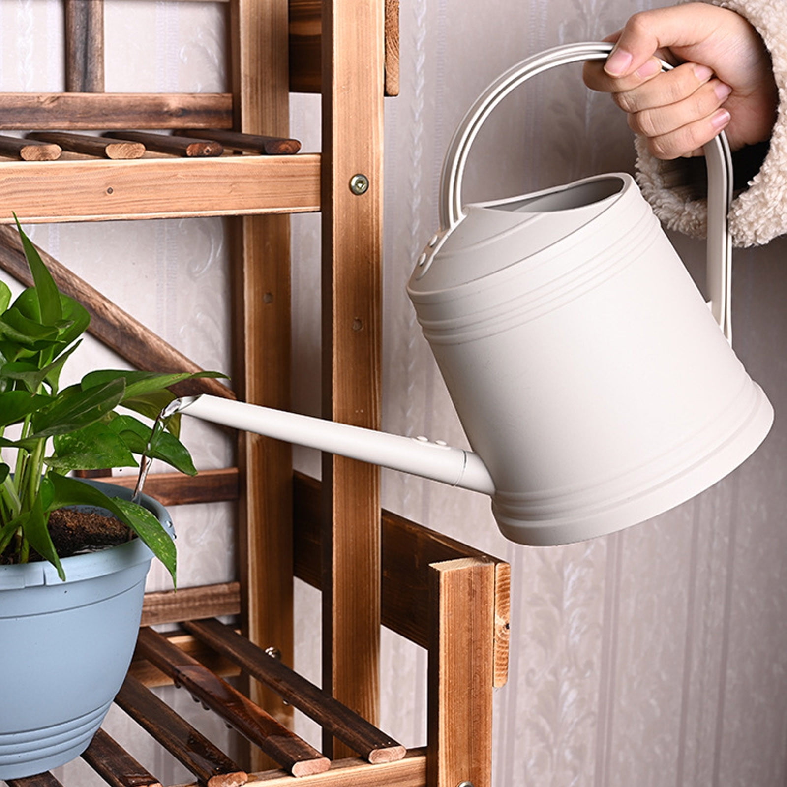 Watering Can for Indoor and Outdoor - Large Capacity Long Spout Water Can for Garden,Flower,House - 1.8L/1/2 Gallon(Beige)