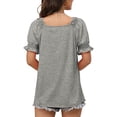 thumbnail image 4 of Camiseta de manga soplada para mujer, color puro, suelta, suave, agradable a la piel, blusa de manga corta de moda para trabajo de oficina al aire libre, 4 of 6