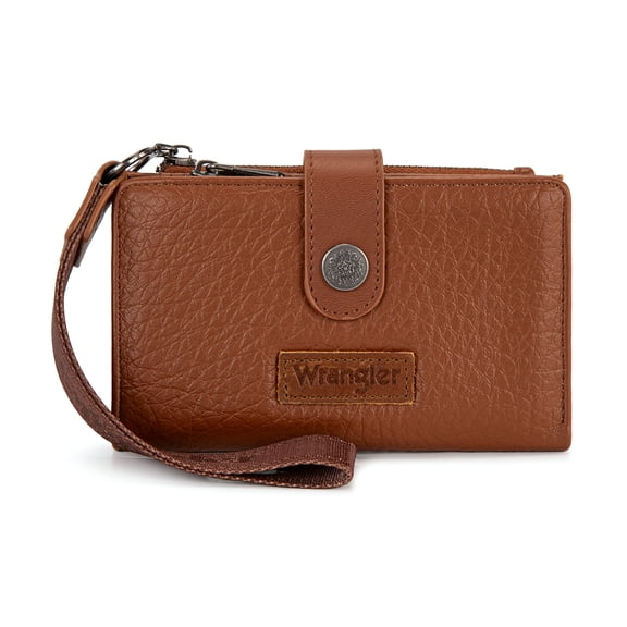 Wrangler Womens Wallet Small Rfid Blocking Wristlet Wallets Cute Bifold Ladies Wallet with Zipper Pocket, Brown
