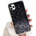 thumbnail image 1 of Estuche con purpurina compatible con iPhone 12 Mini, estuche brillante con estrellas brillantes para niñas y mujeres, estuche protector de TPU suave transparente a prueba de golpes, color negro, 1 of 5