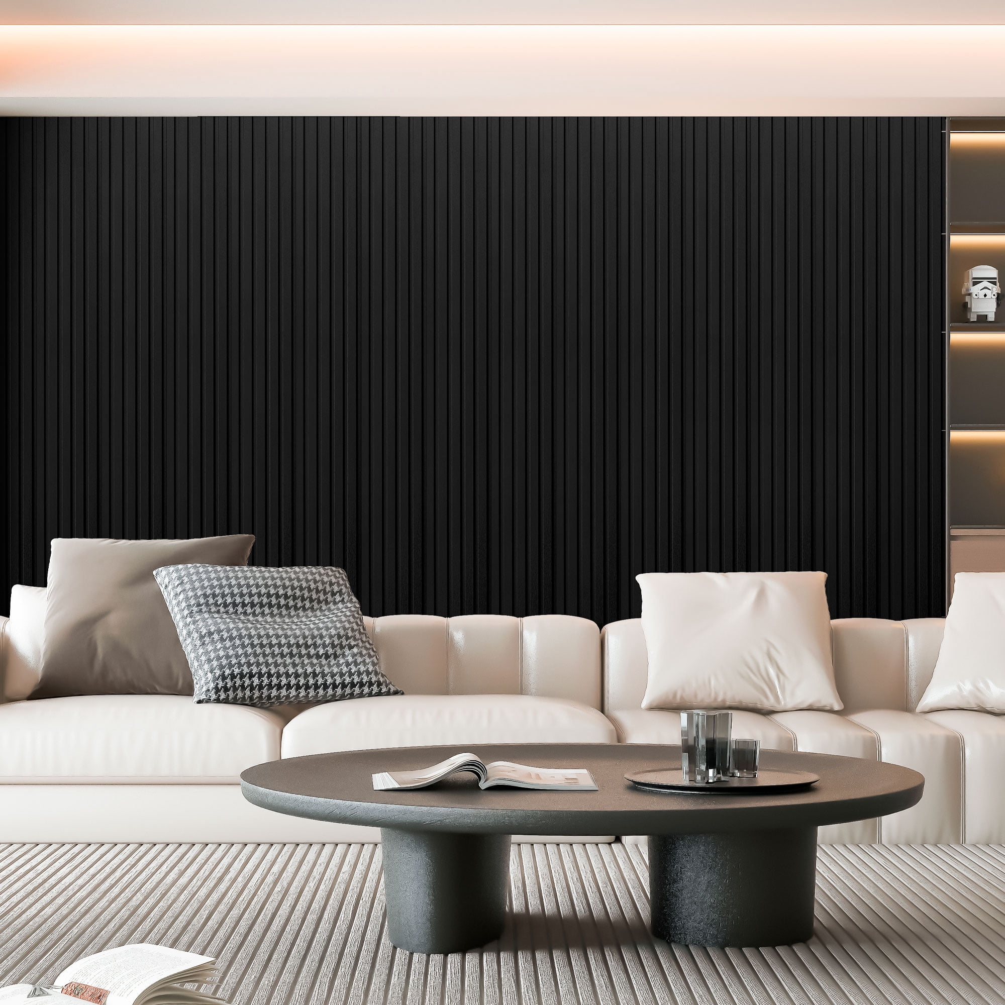 6PCS 94.49'' x 7.44'' MDF Slat Wall Paneling for Interior Decor and Ceiling Decoration, 3D Wood Decorative Wall Panels,Matte Black