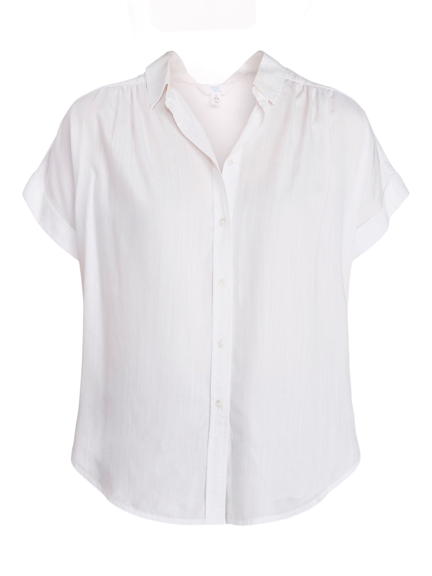 Time and Tru Women's Chambray Camp Shirt with Short Sleeves, Sizes XS-XXXL