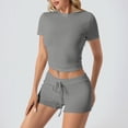 thumbnail image 2 of ibiyuan 2 Piece Sets For Women Summer Women's Casual Summer Shorts Set Round Neck Short Sleeve Comfortable Outfit Pure Color Tops And Bottoms Two Piece, 2 of 7