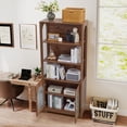 thumbnail image 6 of Weselon 70" Tall 5 Shelf Bookcase with Door and Shelves, Freestanding Storage Cabinet with Arched Acrylic Door for Living Room Office Storage, Floor Standing Bookshelves, Walnut, 6 of 6