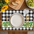 thumbnail image 4 of St. Patrick's Day Placemats Set of 6, Green Shamrock Grasses Black White Plaid Placemats for Dining Table, Place Mats for Kitchen Tabletop, Waterproof Wipeable Dining Table Mats Set, 4 of 9
