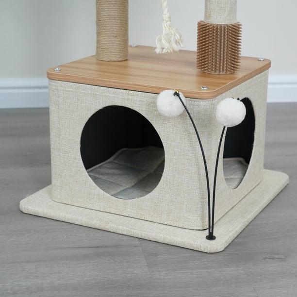 family cats　0728 Amazon.com : KZLAA 54.7'' Tall Modern Wood Cat Tree with 3