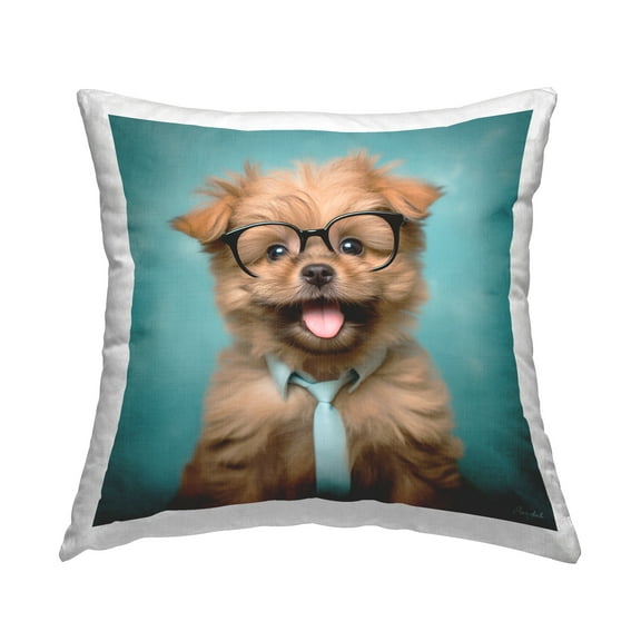 Stupell Industries Puppy with Tie & Glasses Decorative Printed Throw Pillow, 18 x 18