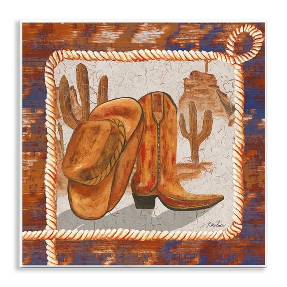 Stupell Industries Western Cowboy Boot Landscape Painting Unframed Art Print Wall Art, 12 x 12