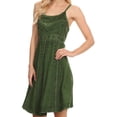 thumbnail image 4 of Sakkas Markay Short Mid Length Spaghetti Strap Sleeveless Embroidered Batik Dress - Green - L/XL, 4 of 5