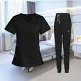 thumbnail image 4 of Female Scrub Set Nurse v neckline Machine Washable Top and Short Sleeves Suit S Black, 4 of 8