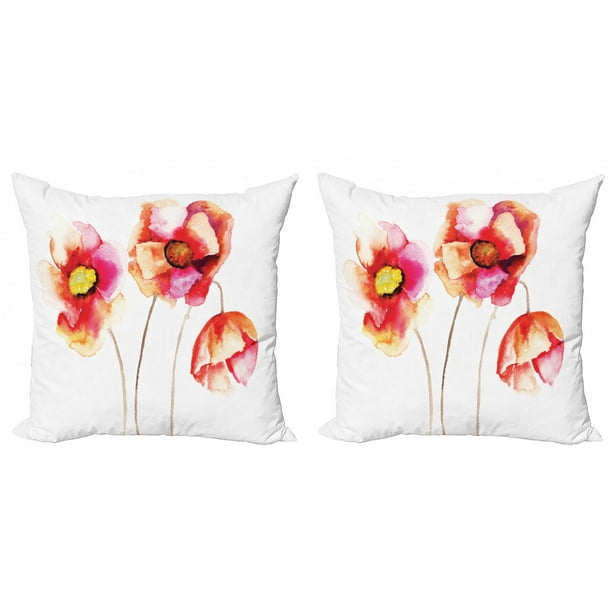 Poppy Throw Pillow Cushion Cover Pack Of 2 Watercolors Vibrant Poppies Graphic Peace And Death Flower Sedative Plant Print Zippered Double Side Digital Print 4 Sizes Red White By Ambesonne Walmart Com