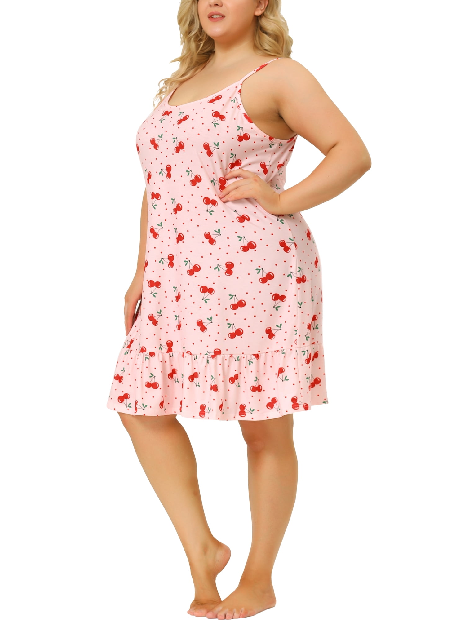 DARING DIVA Women's Plus Size Printed Strap Nightwear 1X Pink