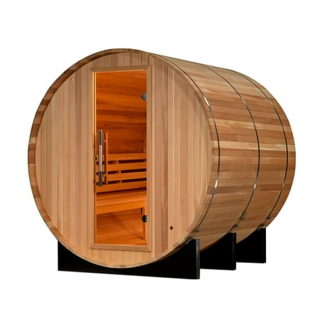 Golden Designs Uppsala Edition 4 Person Traditional Barrel Steam Sauna - Canadian Red Cedar