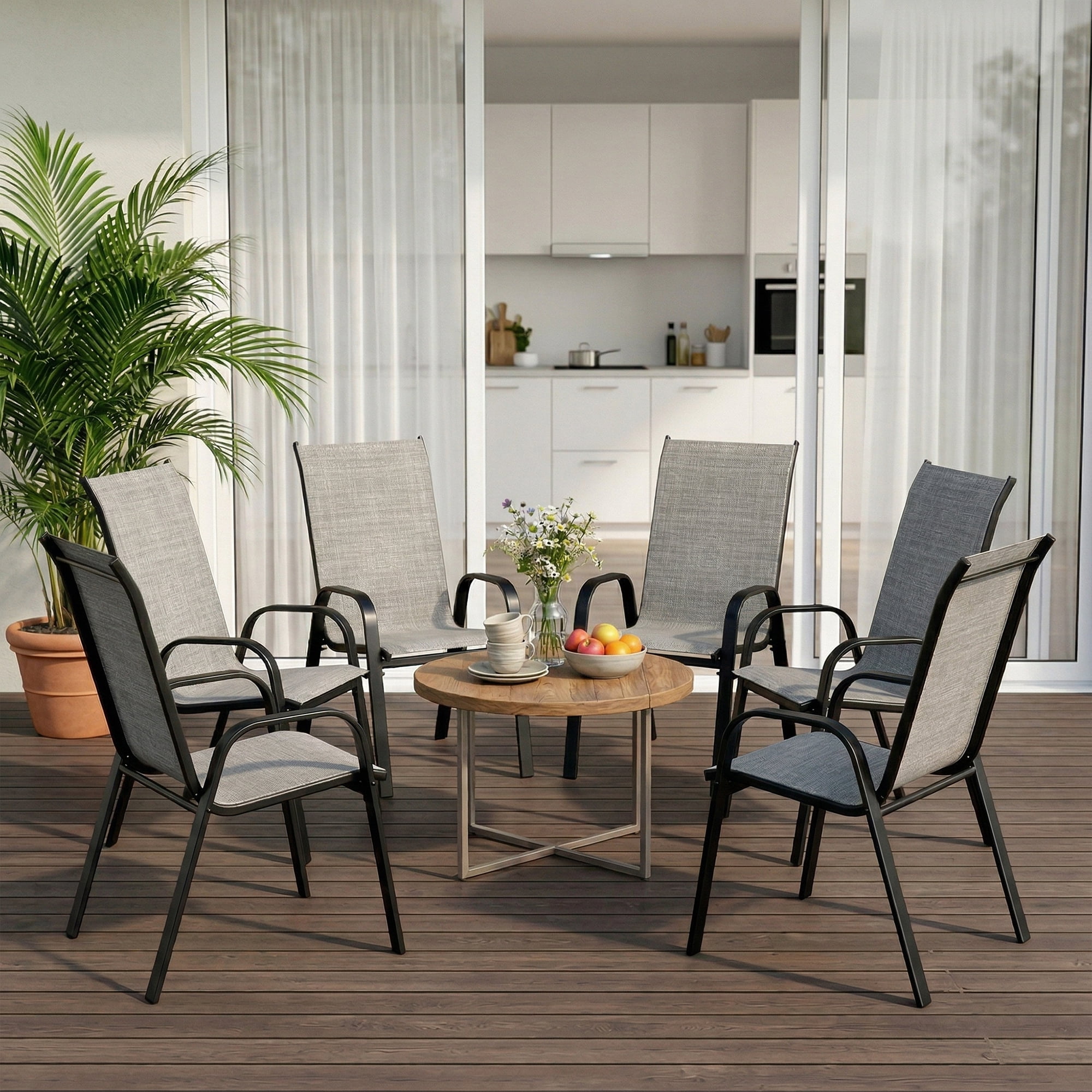 Guqiart Patio Chairs Set of 6, Stackable Outdoor Dining Chairs, All-Weather Textilene, Metal Frame, 350 lbs Capacity