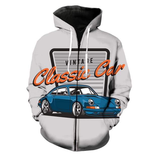Sudadera con capucha y cremallera para hombre, diseño de coche clásico de dibujos animados, estilo Harajuku, con estampado 3D, manga larga, divertida, informal, estilo hip hop, unisex, 2024