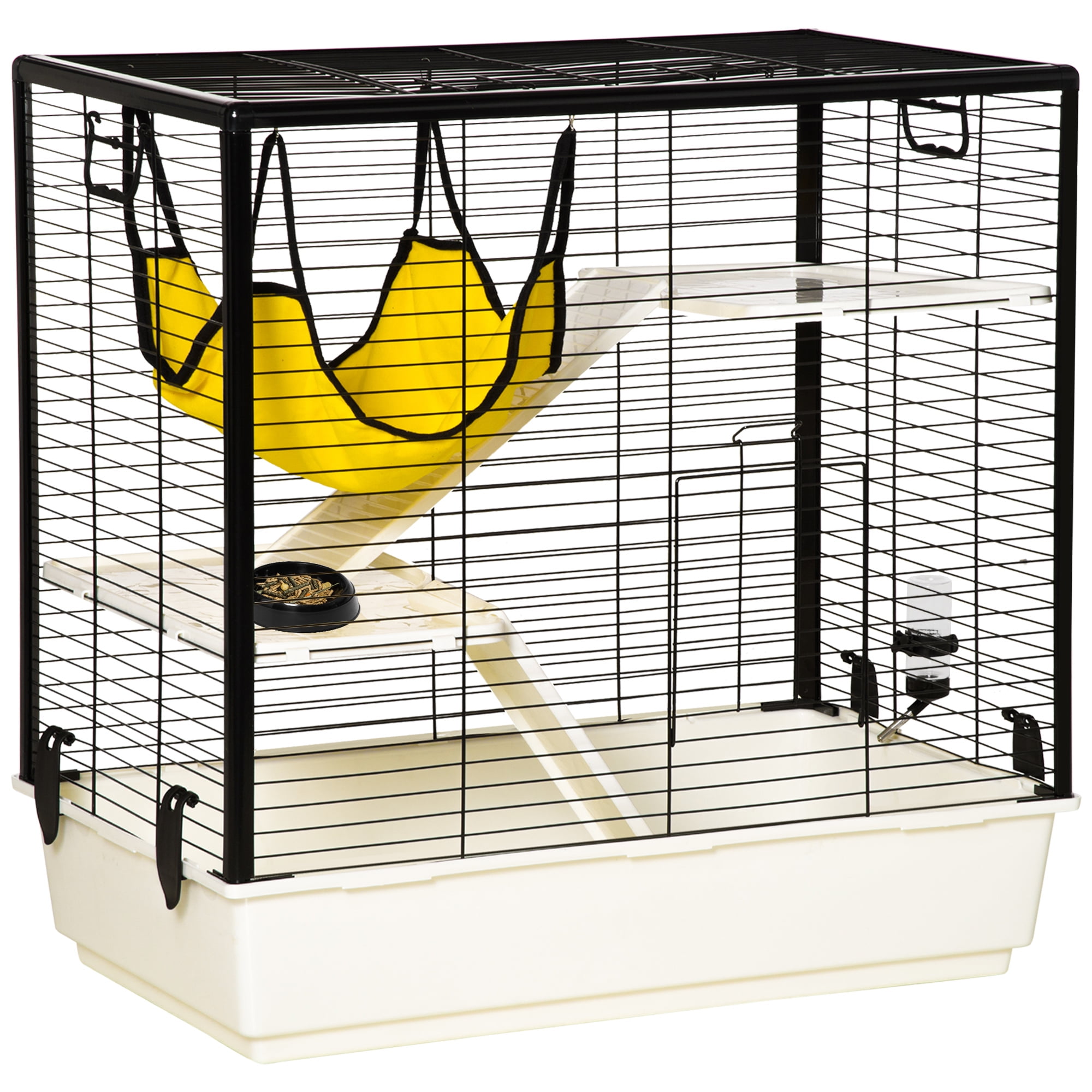 PawHut Small Animal Cage Habitat Indoor Pet Play House for Guinea Pigs Ferrets Chinchillas With Accessories Hammock Water Bottle Balcony Ramp Food Dis