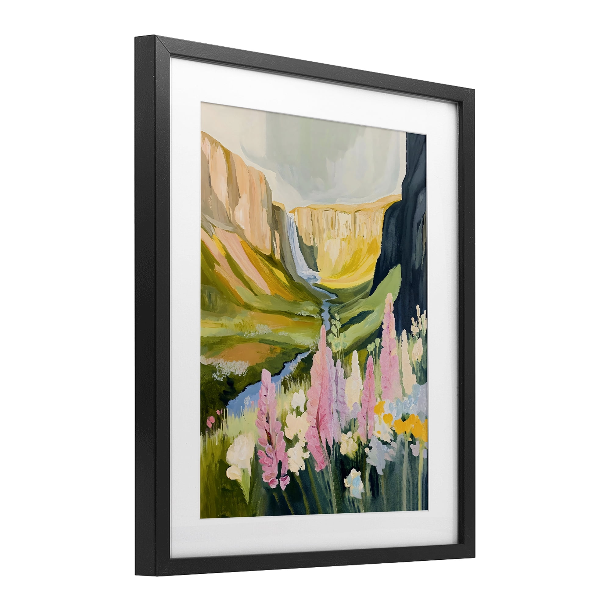 Stupell Industries Waterfall and Valley in Bloom Black Framed Print Under Glass, design by The Prints Vibe