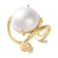 thumbnail image 5 of Rack Plating Brass Open Cuff Rings with Plastic Pearl Beads Long-Lasting Plated Cadmium Free & Lead Free Half Round Real 18K Gold Plated Adjustable, 5 of 5