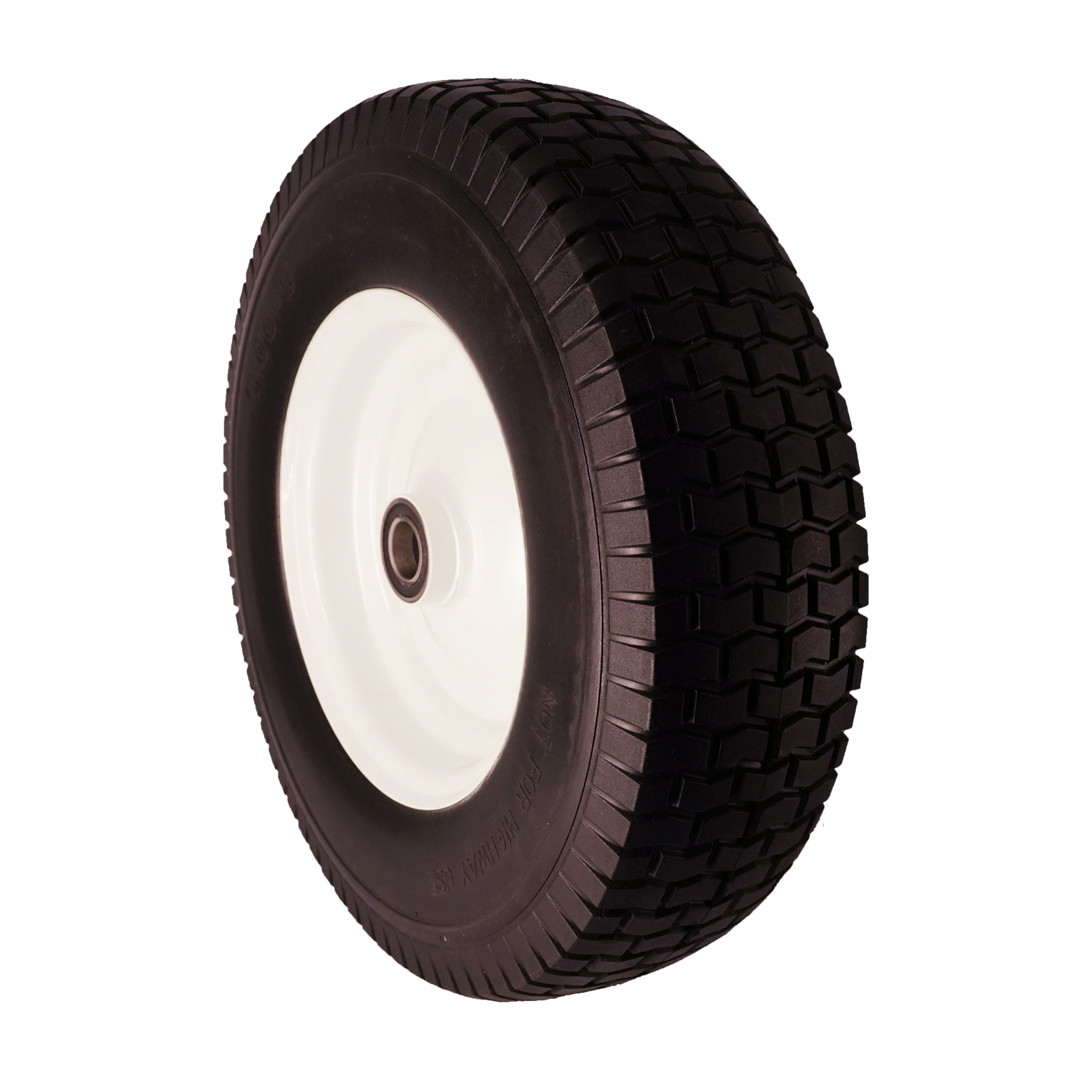 Flat Free 16x5.00-8 Tire with 1 inch Bearings, 3” Center Hub Turf Tread 16x5.00-8 Tire and Wheel for Lawn Mower Garden Tractor Wheelbarrow, 16 inch Solid Tire 16x5.00-8 with 1 inch Bore