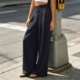 thumbnail image 4 of Karymi Jeans for Women Solid High Waist Pleated Wide Leg Pants, Elastic Back Waist Casual Suit Trousers, Loose Flowy Yoga Palazzo Pants, 4 of 9