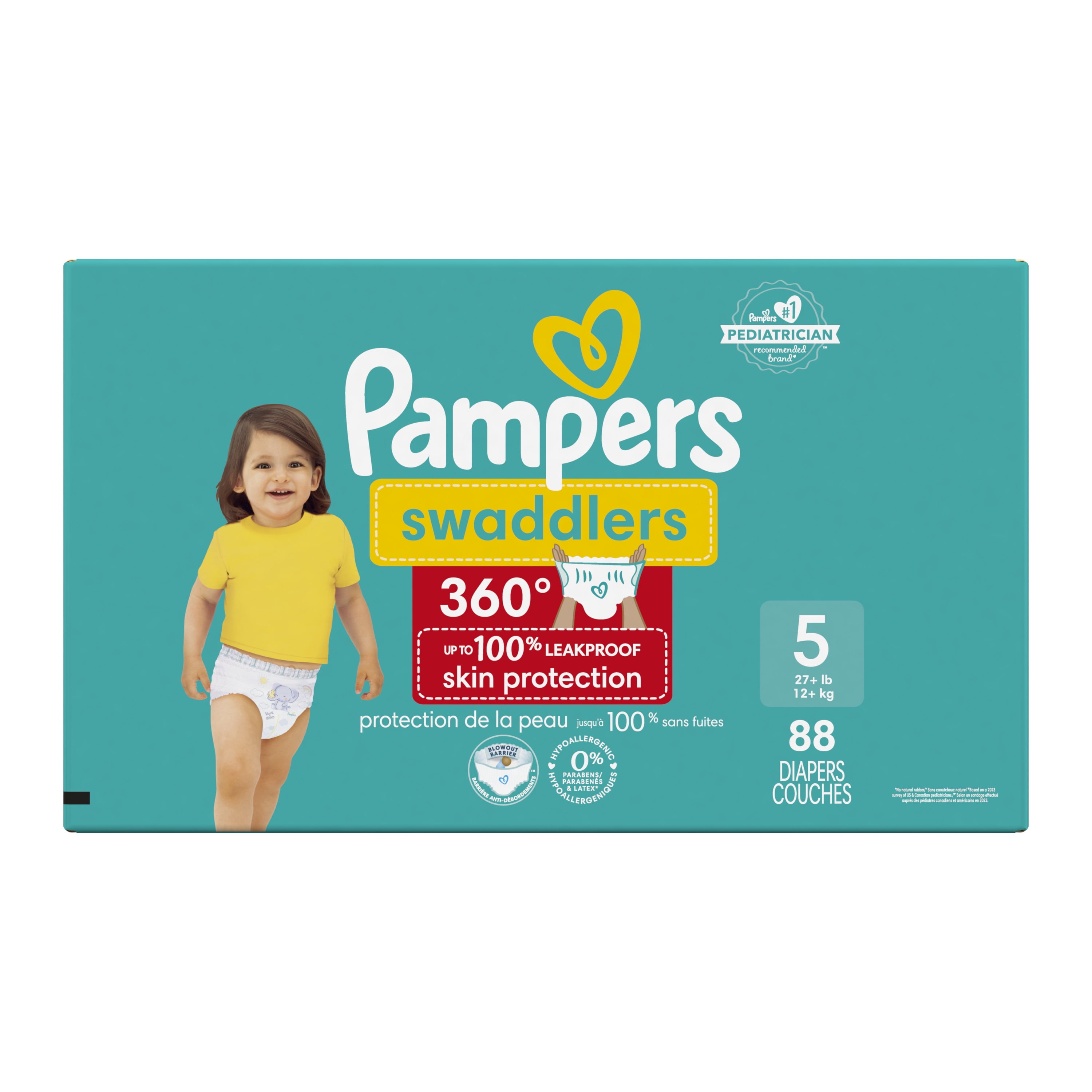 Pampers Swaddlers 360 Pull-On Diapers, Size 5, 88 Count for up to 100% Leakproof Skin Protection and Easy Changes