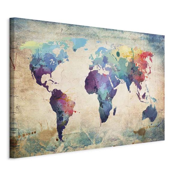 artgeist Canvas Wall Art Print World Map 35x24 in - 1pcs Home Decor Framed Stretched Picture Photo Painting Artwork Image World Travel Map Kontinente 020113-44