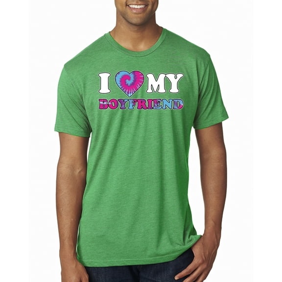 Wild Bobby, I Love My Boyfriend Tie Dye Pop Culture Mens Premium Tri Blend T-Shirt, Envy, Large