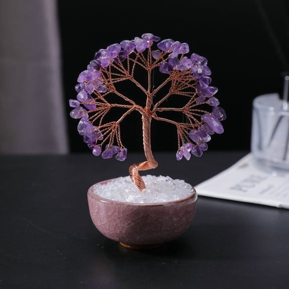 Natural Amethyst Sculpture Display Decorations for Home Office Desk Tree 90x120mm