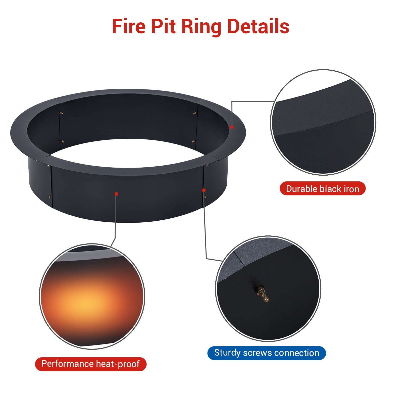 Outdoor 42 Inch Outer/36 Inch Smokeless Fire Pit Ring Insert, 2.5MM Thick Solid Steel Liner for In-Ground or Above Ground Outdoor Wood Burning Firepits, DIY Use in Backyard, Patio, Garden