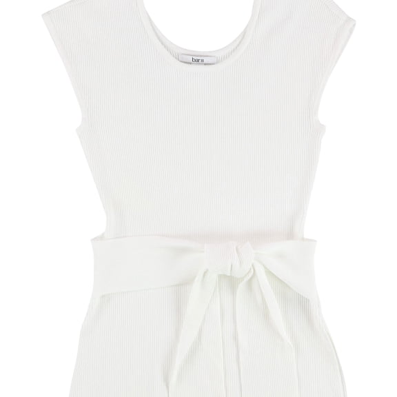 bar III Womens Tie Waist Cap Sleeve Pullover Sweater, White, X-Small