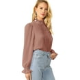 thumbnail image 3 of Women's Elegant Ruffle Trim Long Sleeve Buttoned Front Jacquard Blouse, 3 of 5