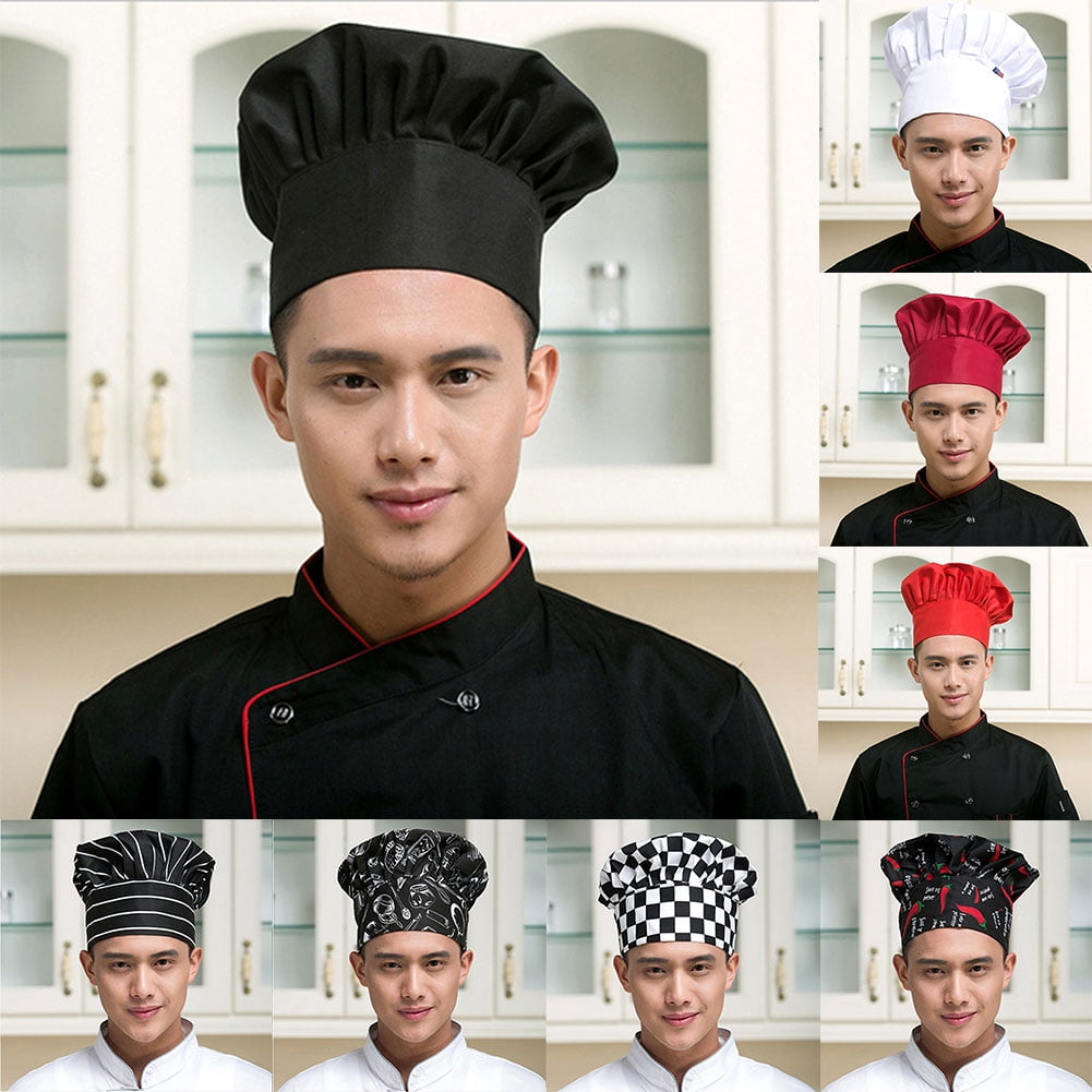 Black Chef Hat With Stripes Adjustable Loop Catering Cap Kitchen Cook Food Baker 