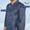 thumbnail image 4 of MEERA BEDDING & UNIFORMS Men's Classic Denim Chef Coat Pressional Hotel Kitchen Full Sleeves Jacket/ Restaurant Canteen Working Uniform, 4 of 5