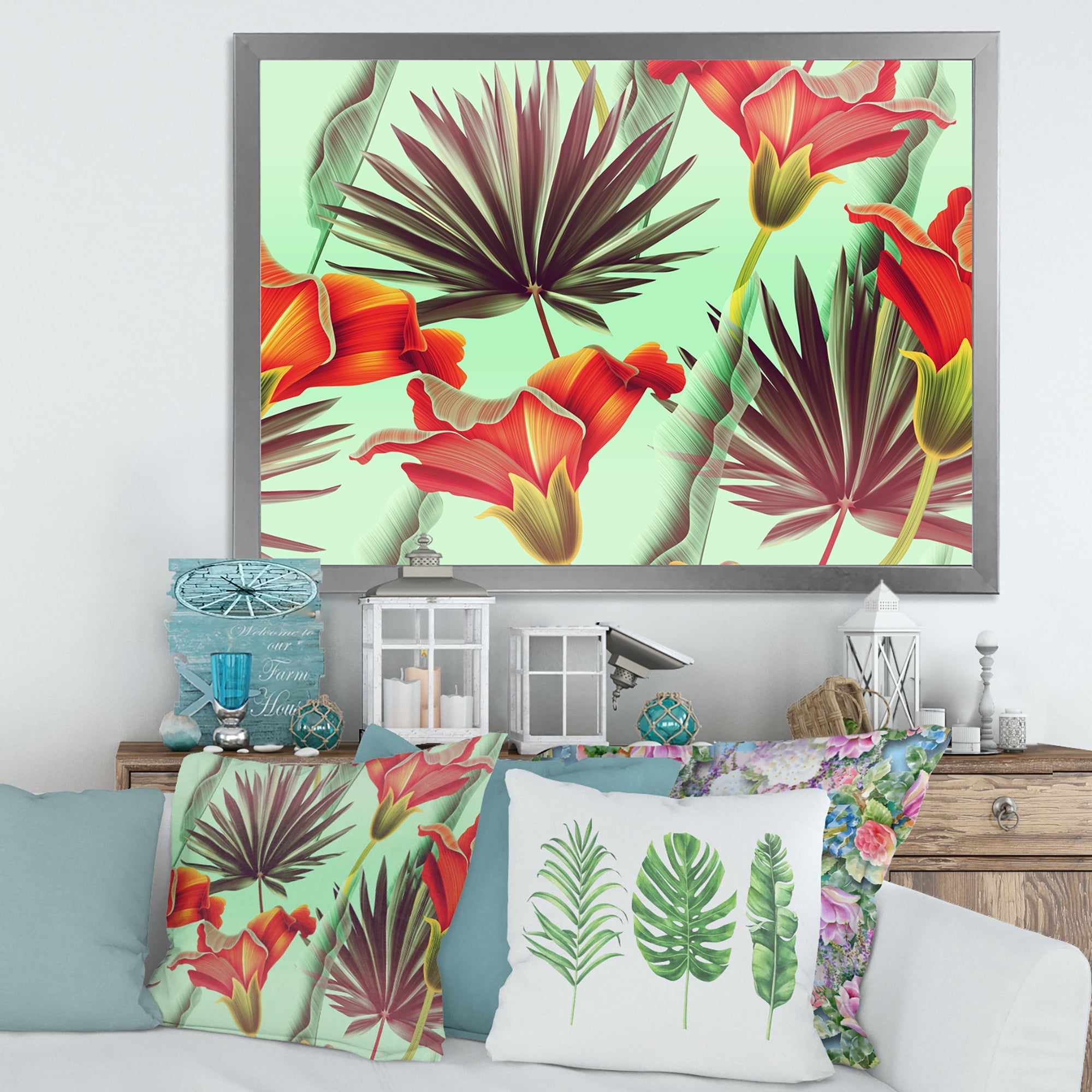 Designart 'VIntage Tropical Flowers VII' Traditional Framed Art Print