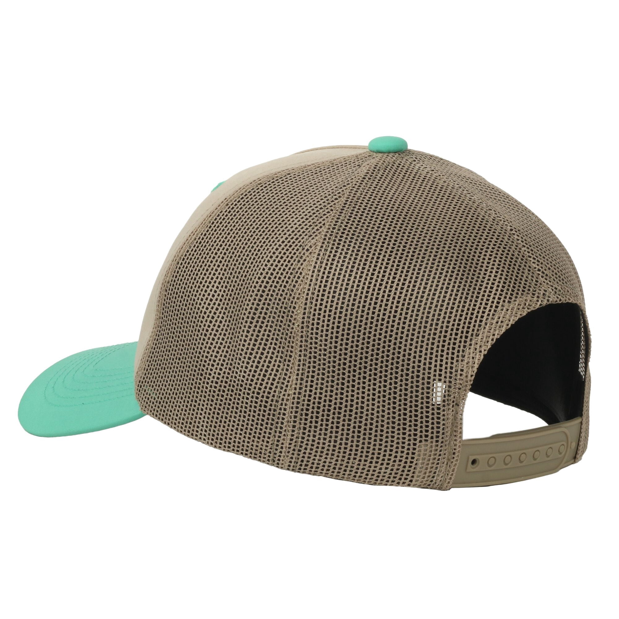 Beige/Green 5-Panel Fishing Cap – Structured Mid Profile, Embroidered, Snapback, One Size