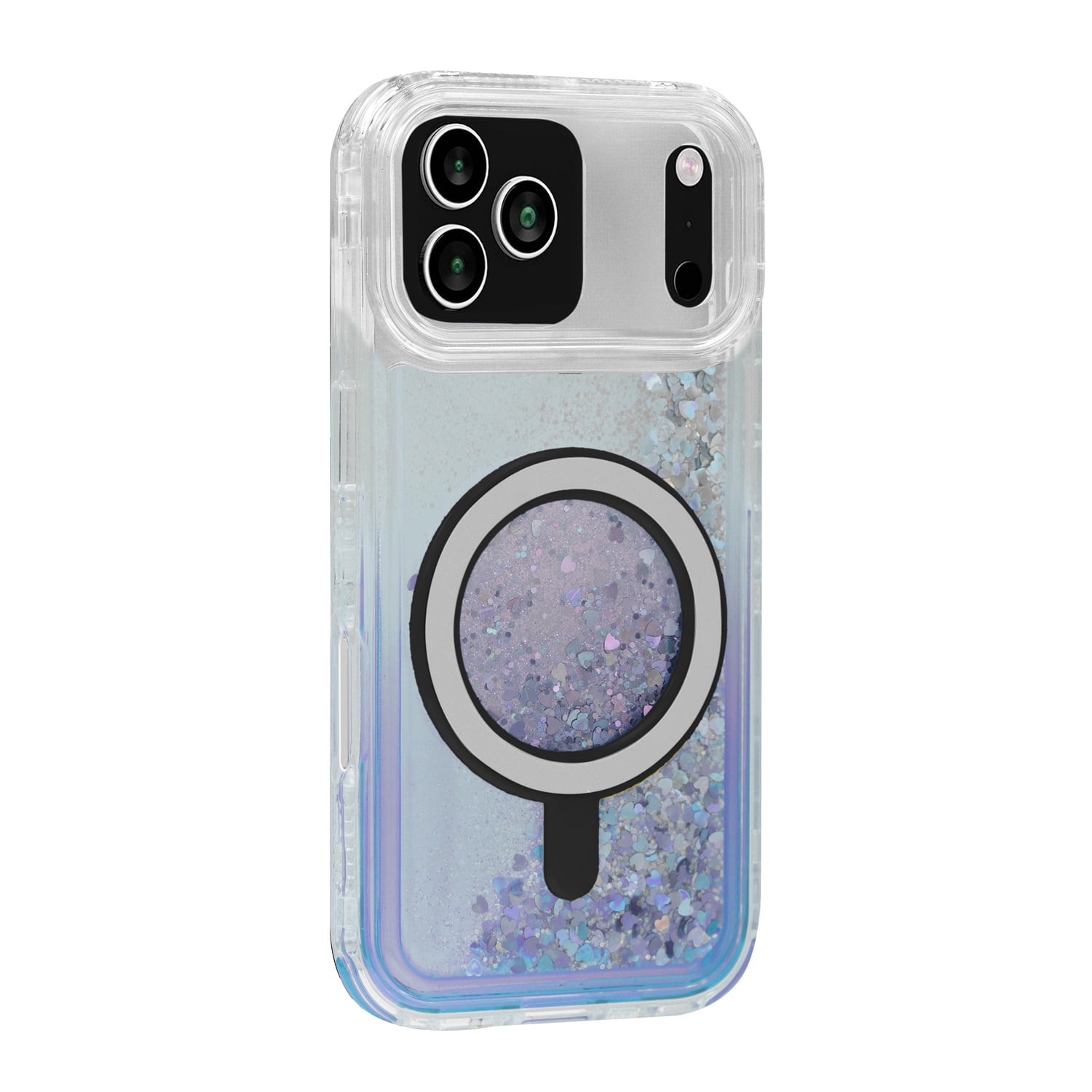 Durable Wireless Charging Protective Glitter Liquid Bumper Case for iPhone 17 Pro Max - Blue