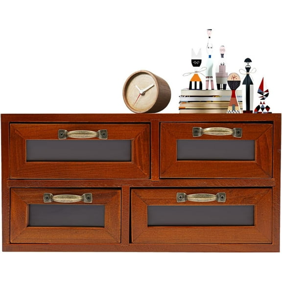 Desk Organizer with 4 Drawers, 4Pcs Wooden Apothecary Cabinet Desktop Storage Cabinet File Holder, Makeup Organizer Filing Case for Office Bedroom Home, L23.6*W7.3*H12in